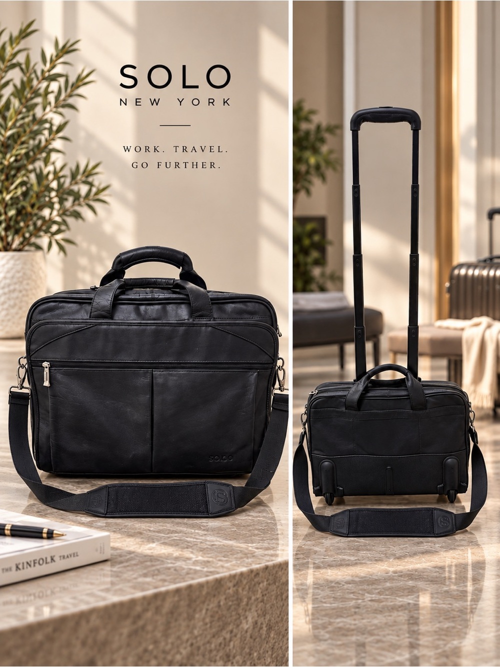Solo Classic Collection Walker Leather Rolling Laptop Travel Wheeled Briefcase